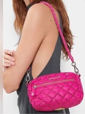 Like New MZ Wallace Mini Crosby Bright Fuchsia Oxford with Pink Sequins